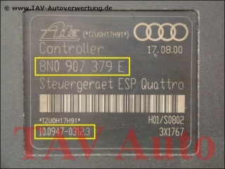 ABS/ESP Hydraulic unit Audi 8N0-614-517-C 8N0-907-379-E Ate 10039924714 10094703123