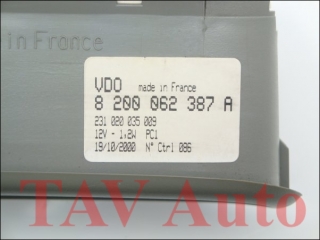 Dashboard Warning Lights 8-200-062-387-A VDO 231-020-035-009 Renault Twingo Display 8200-062-387