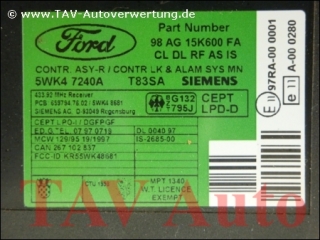 Steuergeraet Tuerverriegelung und Alarm Ford 98AG-15K600-FA Siemens 5WK47240A