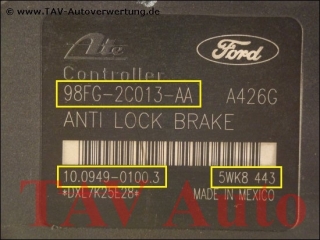 ABS Hydraulikblock Ford 98FB-2M110-AA 98FG-2C013-AA Ate 10.0204-0067.4 10.0949-0100.3 5WK8443