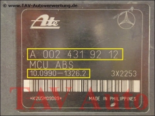 ABS Hydraulic unit Mercedes-Benz A 002-431-92-12 Ate 10020400134 10099013262