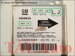 Air Bag control unit GM 90-492-467 LJ Siemens 5WK4-110 Opel Omega-B SRS Unit 6237398