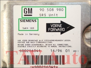 Air Bag control unit GM 90-508-980 Siemens 5WK4-169 Opel Vectra-B SRS Unit 6237567