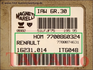 Engine control unit IAW-6R.30 HOM 7700-860-324 7700-874-631 16231-014 ITG048 Renault Twingo